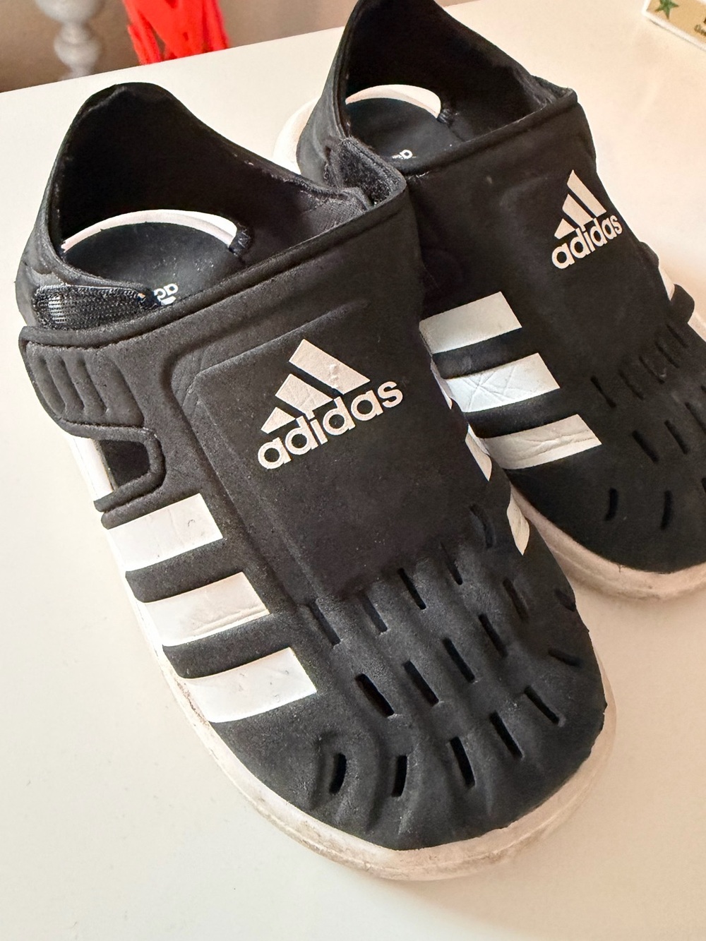 adidas Kids Black and White Ventilated Slip-On Sandals closed toe water sandal